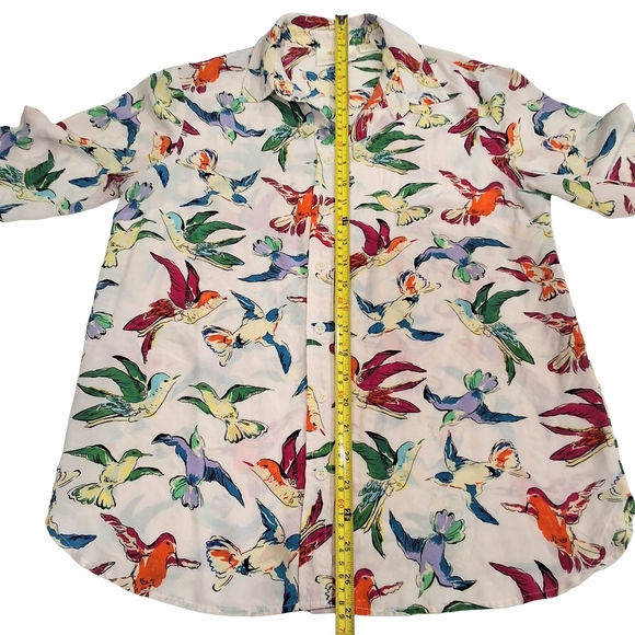 Anthropologie 100% Silk Potala Humming Bird Colorful button down Size US6 UK10 - Picture 5 of 8